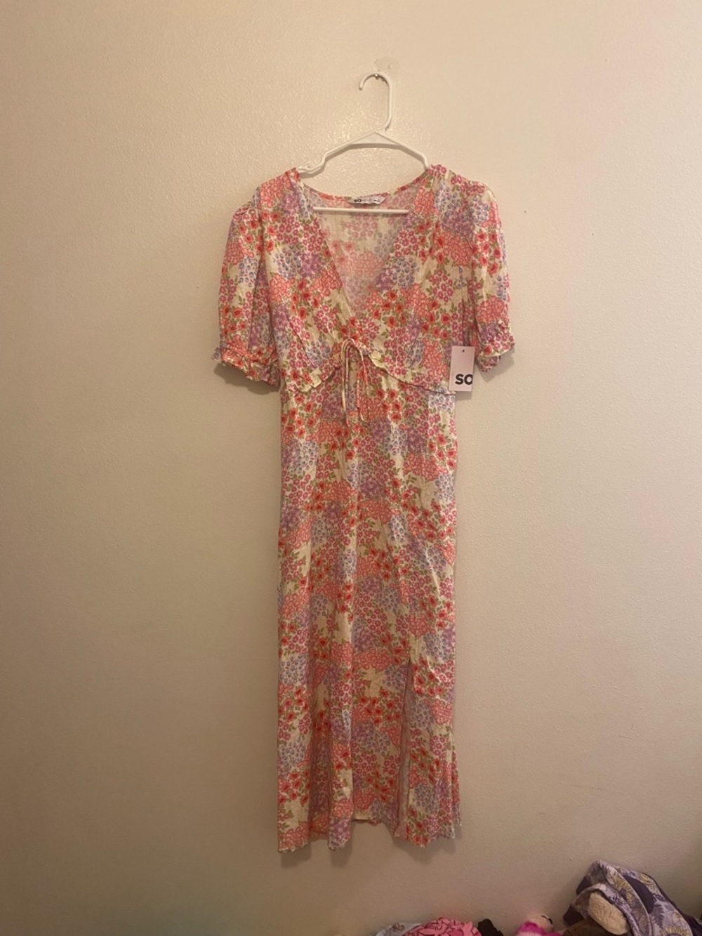 SO Pink Floral Maxi Dress with V-Neck